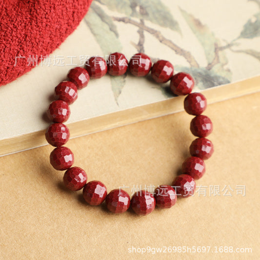 天然原矿真朱砂 高含量紫金砂切面珠手串 男女单圈朱砂手链
