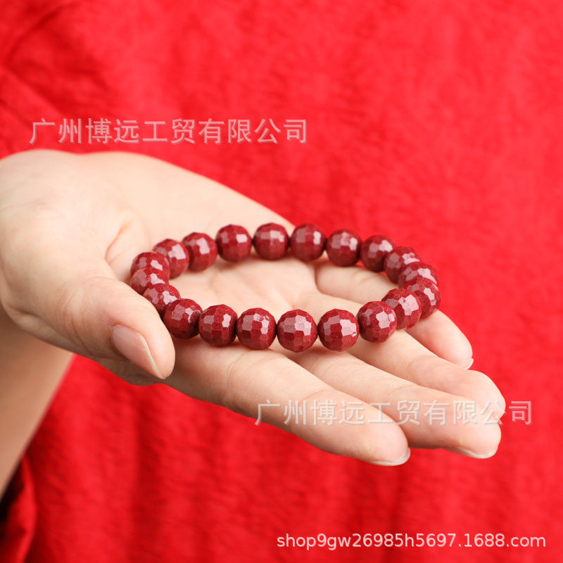 天然原矿真朱砂 高含量紫金砂切面珠手串 男女单圈朱砂手链