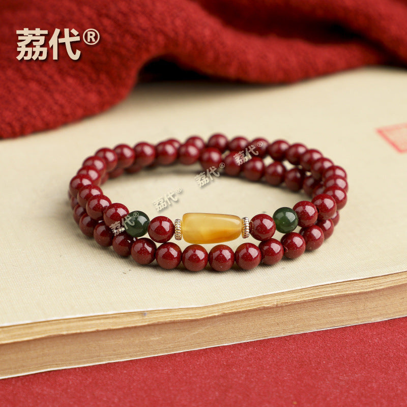 荔代 批发朱砂 高含量紫金砂多圈手链双圈手串两圈天然蜜蜡随形珠