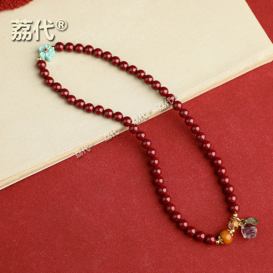 荔代 批发朱砂 紫金砂手链 双圈手串两圈 配天然蜜蜡鼓珠 紫水晶